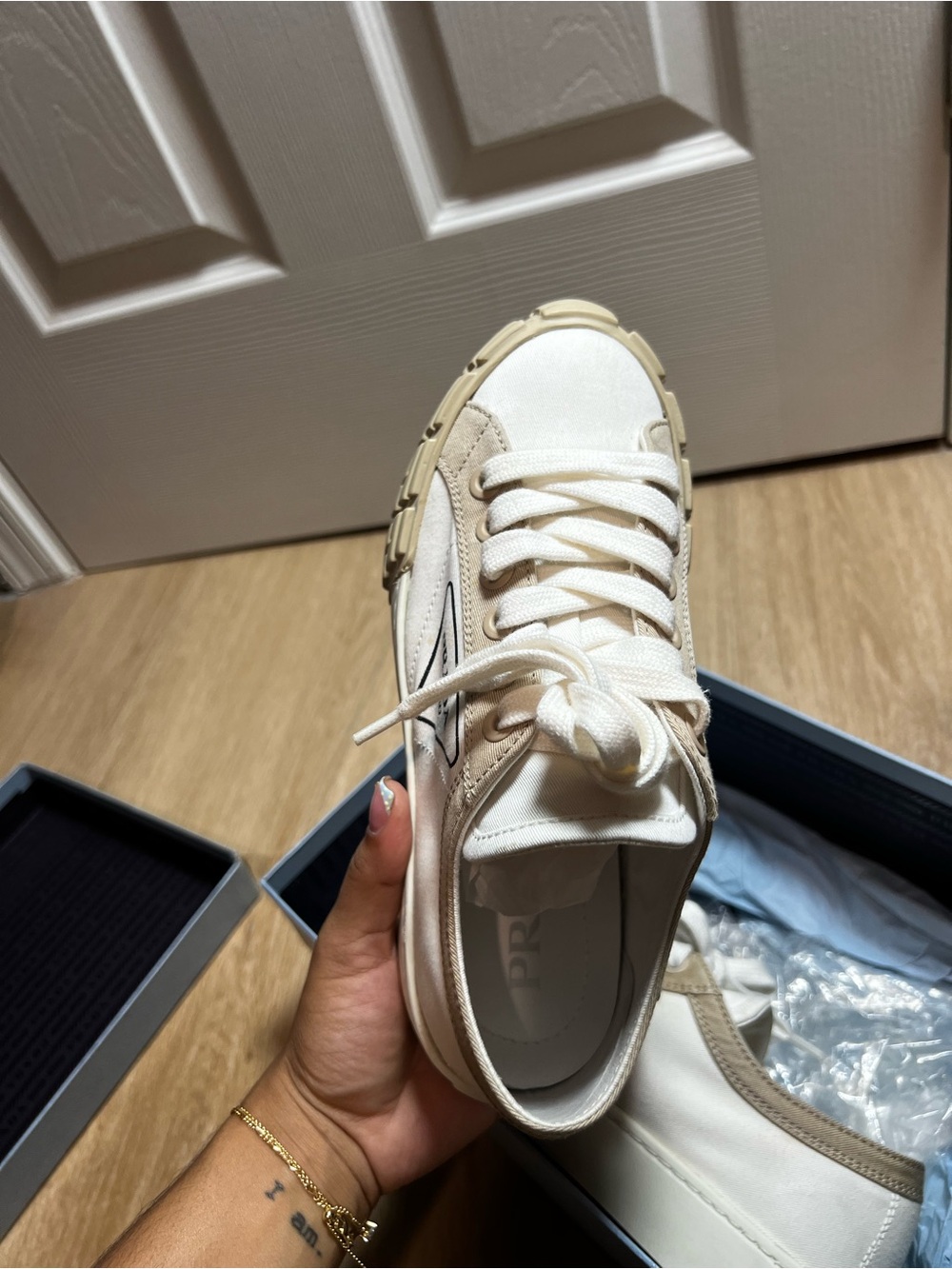 Prada Cream and Beige Low-Top Sneaker